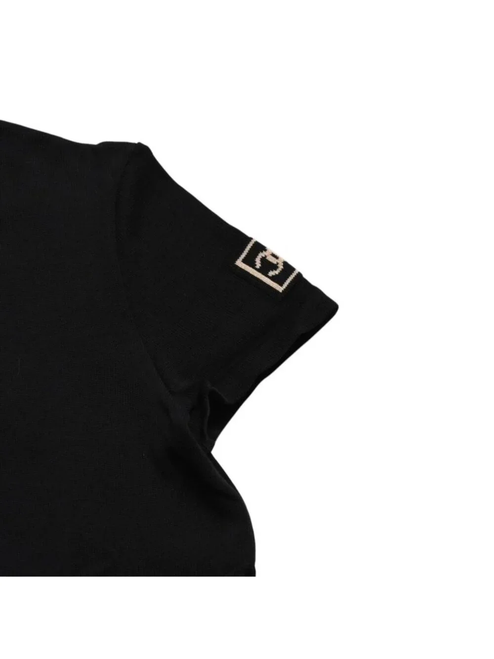 Chanel Knit Short Sleeve Top T-Shirt CC Logo Cotton Black Sweater